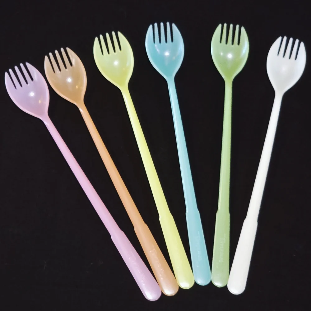 1950s Tupperware Fork-O-Spoons Millionaire Line Spork Pastel Fork Spoon Set of 6